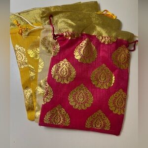 Traditional Drawstring Gift Pouch - Pink and Gold